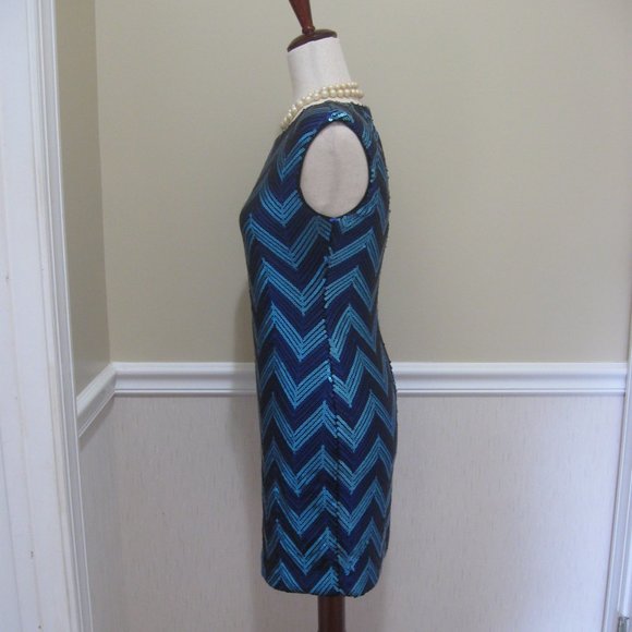 Sequin Party Dress sz S - M Aqua Blue Purple Stretch Mini - Picture 4 of 10